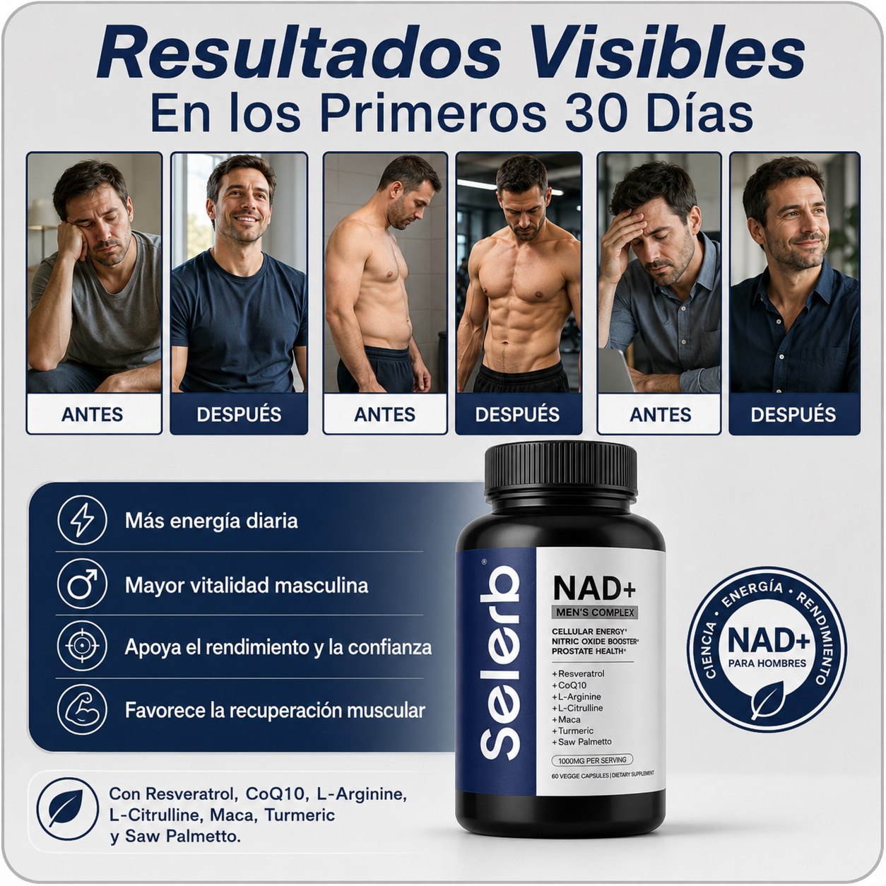 Selerb Power NAD+ | Vitalidad y Rendimiento Masculino